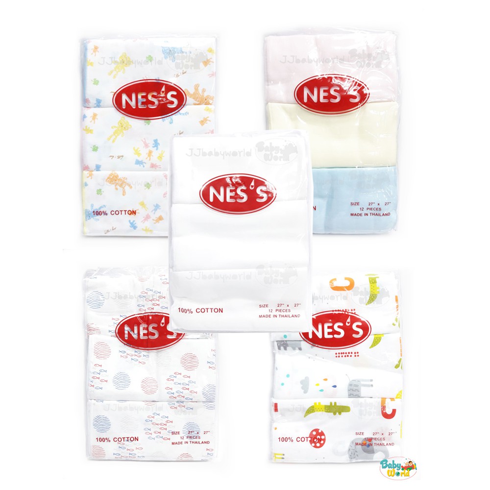 ผ้าอ้อมสาลู Nes's Cotton 100% แพ็ค 12 ผืน ผลิตจากฝ้าย 100%