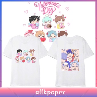 เสื้อยืดคอกลม พิมพ์ลายการ์ตูน BTS BT21 สําหรับผู้หญิงเสื้อยืด