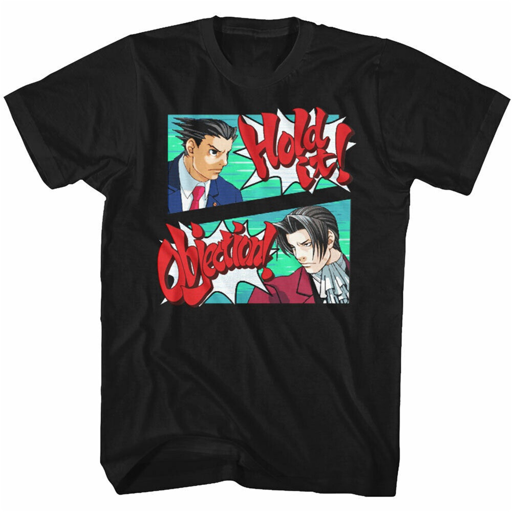 Ace Attorney เสื้อยืดผู้ชายสีดําถือ The Objection Loose Plus Tshirt