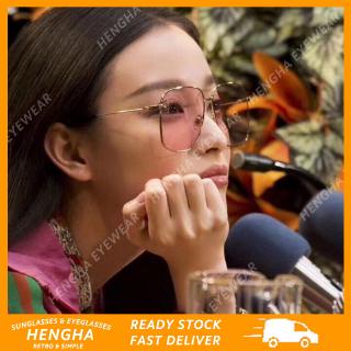 【HENGHA】【พร้อมสต็อก】แฟชั่นเกาหลีขนาดใหญ่สแควร์แว่นกันแดดกรอบโลหะผู้หญิง / ผู้ชาย