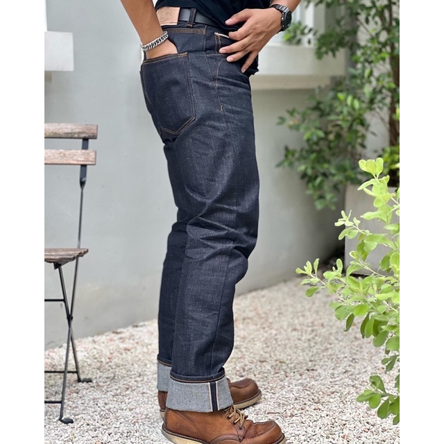 กางเกงยีนส์ขายาวกระบอกเล็กริมส้มคู่15oz.(ผลิตล็อตสุดท้าย)