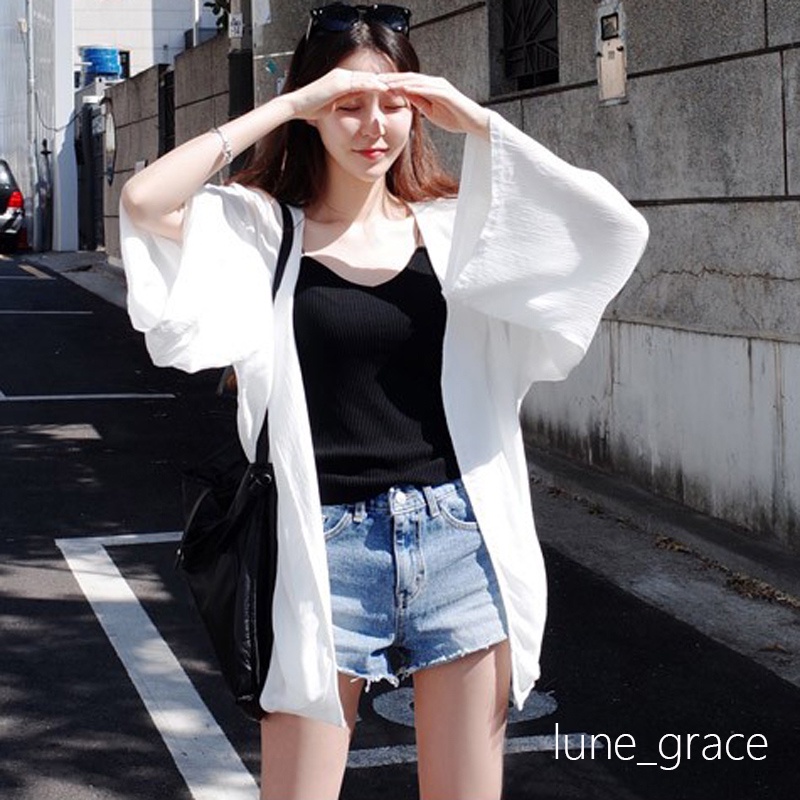 Lune 8299 เสื้อคลุมแขนยาว ใส่กันแดดได้ดี ผ้าคอตตอน เบาบาง สวมใส่สบาย สไตล์เกาหลี