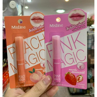 Mistine Pink Magic Lip Plus Vitamin E Strawberry,Peach , มิสทีน พิงค์ เมจิค ลิป พลัส วิตามิน อี