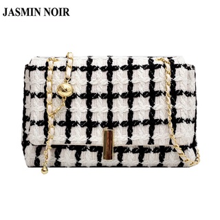 Jasmin NOIR กระเป๋าสะพายไหล่ กระเป๋าถือ ผ้าขนสัตว์ มีสายโซ่คล้อง สําหรับสตรี