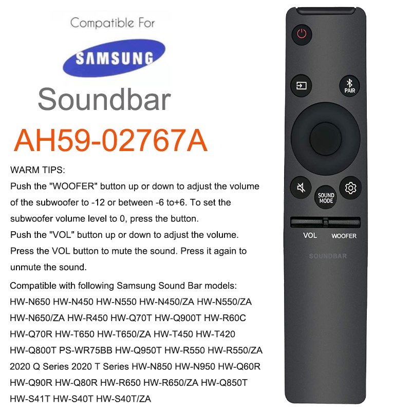 ใหม่ รีโมตคอนโทรล AH59-02767A แบบเปลี่ยน สําหรับลําโพง Samsung Soundbar Sound Bar HW-N650 HW-N450 HW-N550 HW-R450 HW-N450/ZA HW-N550/ZA HW-N650/ZA5902767ก