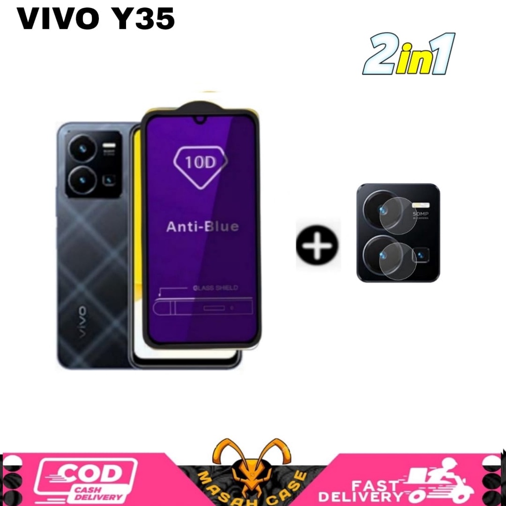 2IN1 TEMPERED GLASS BLUE VIVO Y77 Y35 T1 PRO 5G T1 5G Y21A Y33T BONUS เลนส์กล้อง