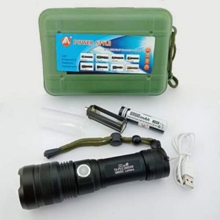 ชุดไฟฉายซูม Ultrafire P512 หลอด T9 4 Chip 1800LM แสงขาว 5 โหมด USB rechargeable zoom flashlight