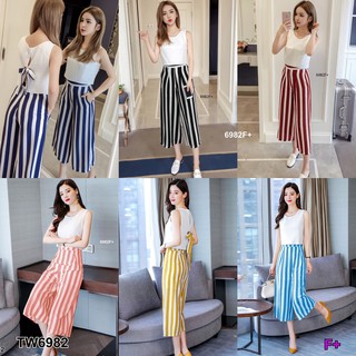 J6982 Set เสื้อแขนกุด ผูกโบว์หลัง + กางเกงริ้ว Set: sleeveless top + bow tie + striped pants