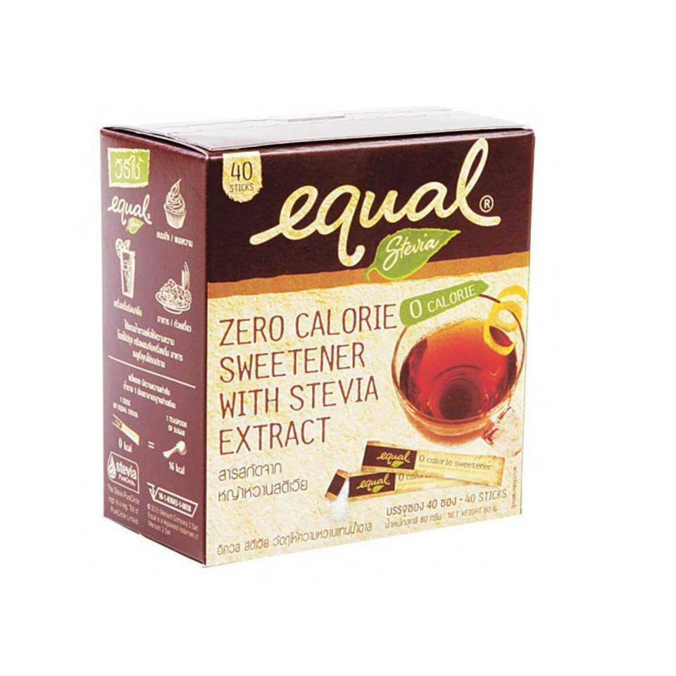 EQUAL STEVIA, อีควล หญ้าหวาน ขนาด 40ซอง, 80 กรัม keto