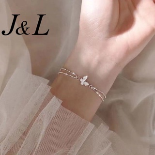 J&amp;L สร้อยข้อมือแฟชั่นประดับคริสตัลรูปผีเสื้อสําหรับผู้หญิง