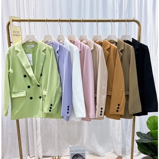 สูทรุ่นใหม่ Blazer Summer Over sized ดีเทล กระดุมด้านสีดำ6เม็ด แต่งที่ชายแขนอีก3เม็ด โคเรียสุดๆเนื้อผ้าเกรดพี่เมี่ยม