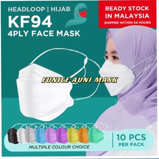 Headloop หน้ากากฮิญาบ KF94 สไตล์เกาหลี 4 ชั้น BFE95% สําหรับผู้ใหญ่ 10 ชิ้น【Bluey】