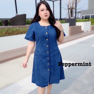 เดรสผ้ายีนส์ คอทรงหัวใจ งานป้าย peppermint  งานพรีเมี่ยม