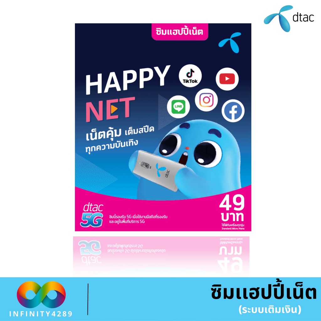 DTAC ซิมดีเเทคเเฮปปี้เน็ตสำหรับสมัครโปรเน็ต 4 MB,10 MB, 20 MB DTAC เเบบจำกัดปริมาณการใช้งาน ร้านสุ่มหมายเลขให้