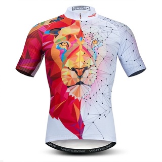 เสื้อกีฬาแขนสั้น แบบแห้งเร็ว ลายสิงโต สีขาว สําหรับขี่จักรยาน Mtb