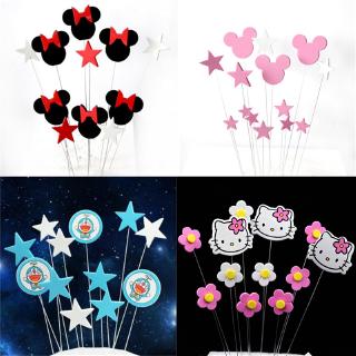 1set Cartoon Cute Cake Topper Mickey Minne Hello Kitty Doraemon Birthday Party Decoration Kid Toy