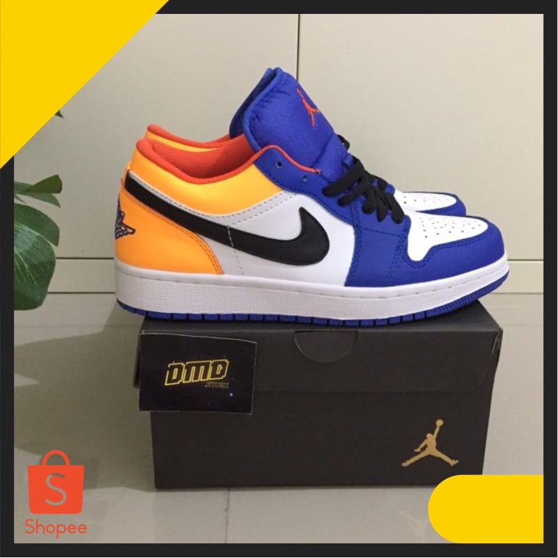 Original Nike Air Jordan Shoes 1 Low White Royal Blue Yellow รองเท าผ าใบล าลองส าหร บผ ชายผ หญ งเหมาะก บการเล นก ฬา ราคาท ด ท ส ด