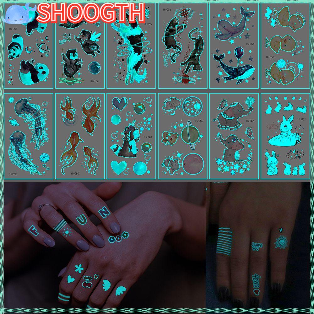 SHOOGTH Blue Luminous Fake Tattoo Sticker Star Feather Waterproof Sexy Temporary Tattoo Body Art For