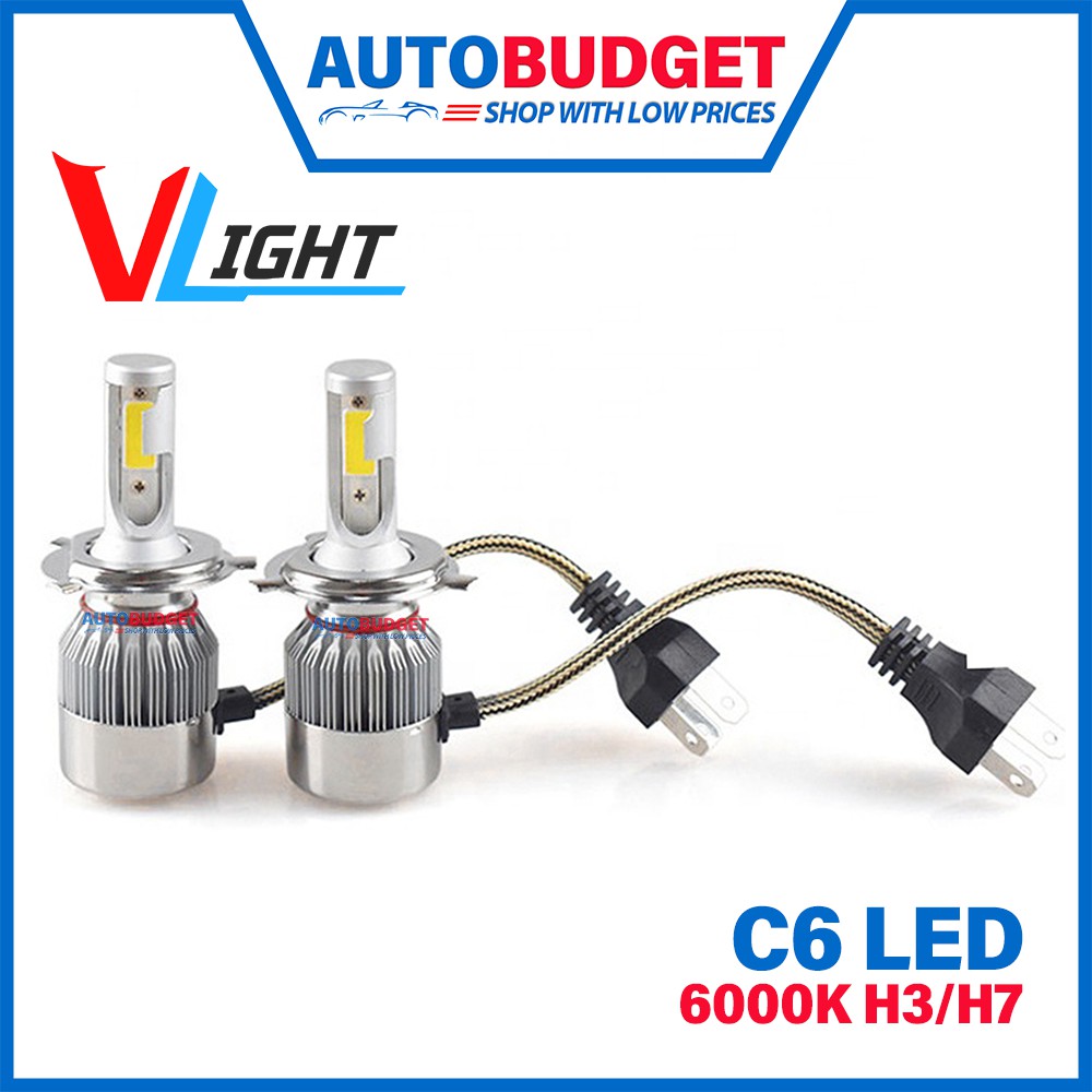 VLight C6 LED พร้อมไฟรถยนต์ซ็อกเก็ต 6000K COOL WHITE H3/H7