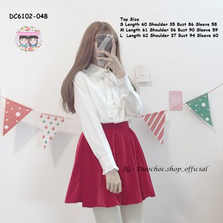 DC6102-048 เสื้อคอสีขาวขาวคอปกแต่งโบว์