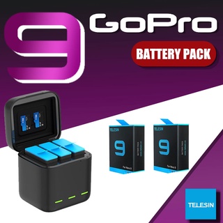 ของแท้ TELESIN แบตเตอรี่ + แท่นชาร์จ 3 ช่อง GOPRO HERO 9 10 แบตเตอรี่เสริม  Tri Charger Box Battery Storage Set