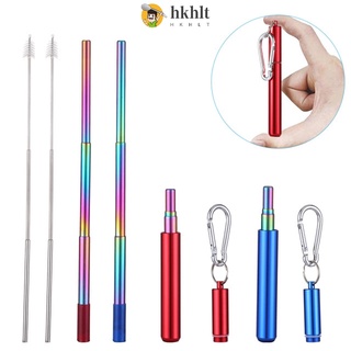 304 Stainless Steel Telescopic Rainbow Straw Portable Straw Travel Reusable Collapsible Metal Drinking Straw Brush