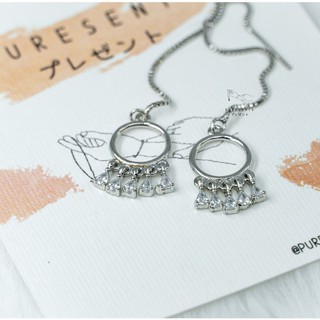 ต่างหูเงินแท้92.5% พร้อมส่ง 💎📿ลายวงกลมตกแต่งด้วยเพชรสายยาว💎📿ต่างหูเงินแท้92.5%