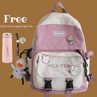 Dk Axee_ กระเป๋าเป้สะพายหลัง กระเป๋านักเรียน ลายชานม สําหรับผู้หญิง