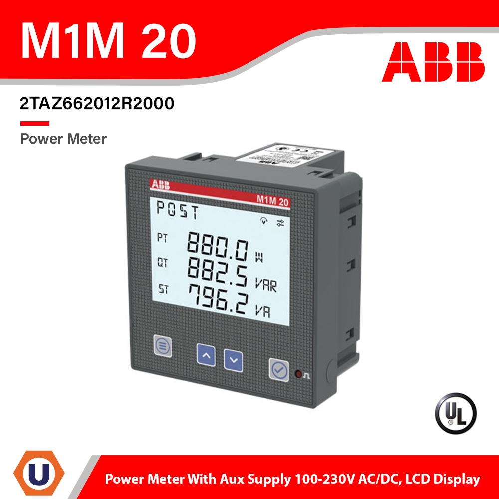 ABB M1M 20 Modbus is a power meter with aux supply 100-230 V AC/DC, LCD display, Modbus RTU - 2TAZ66