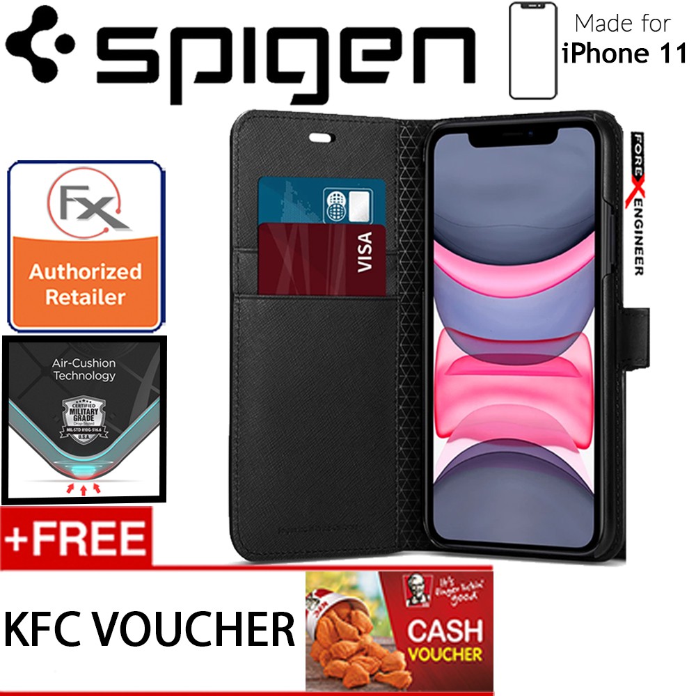 Spigen Wallet S สําหรับ iPhone 11 ( Saffiano Black ) + ฟรี KFC Cash Voucher