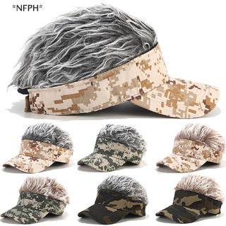 Nfph ผู้ชาย ผู้หญิง หมวกกอล์ฟ Camo พร้อมผมปลอม บังแดด หมวกปรับได้