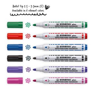 ปากกาไวท์บอร์ด Stabilo Plan ชุด 6 สี (หัวกลม/หัวตัด)