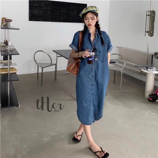 Denim Maxi dress Shirt Pocket