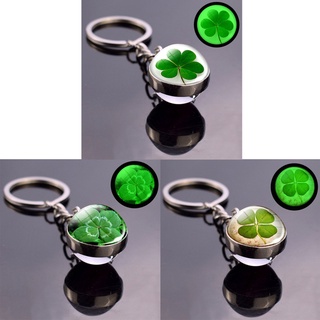 10MK Clover Keychain Luminescent Four Leaf Clover Glass Ball Double Side Metal Pendant Keychain Lucky Jewelry Gift