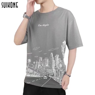 Suikone เสื้อยืดแขนสั้นผู้ชายฤดูร้อนบางพิมพ์แฟชั่นสบาย ๆ หลวม