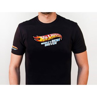 เสื้อยืดแขนสั้น คอกลม ผ้าฝ้าย 100% พิมพ์ลาย Hotwheels World Driver Design สีดํา สําหรับผู้ชาย COMBED 30S