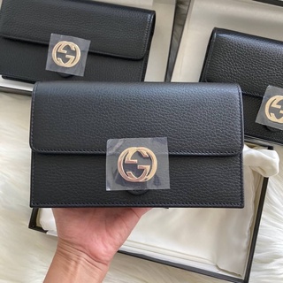 new gucci interlocking woc ดำ การ์ด กล่อง ถุงผ้า