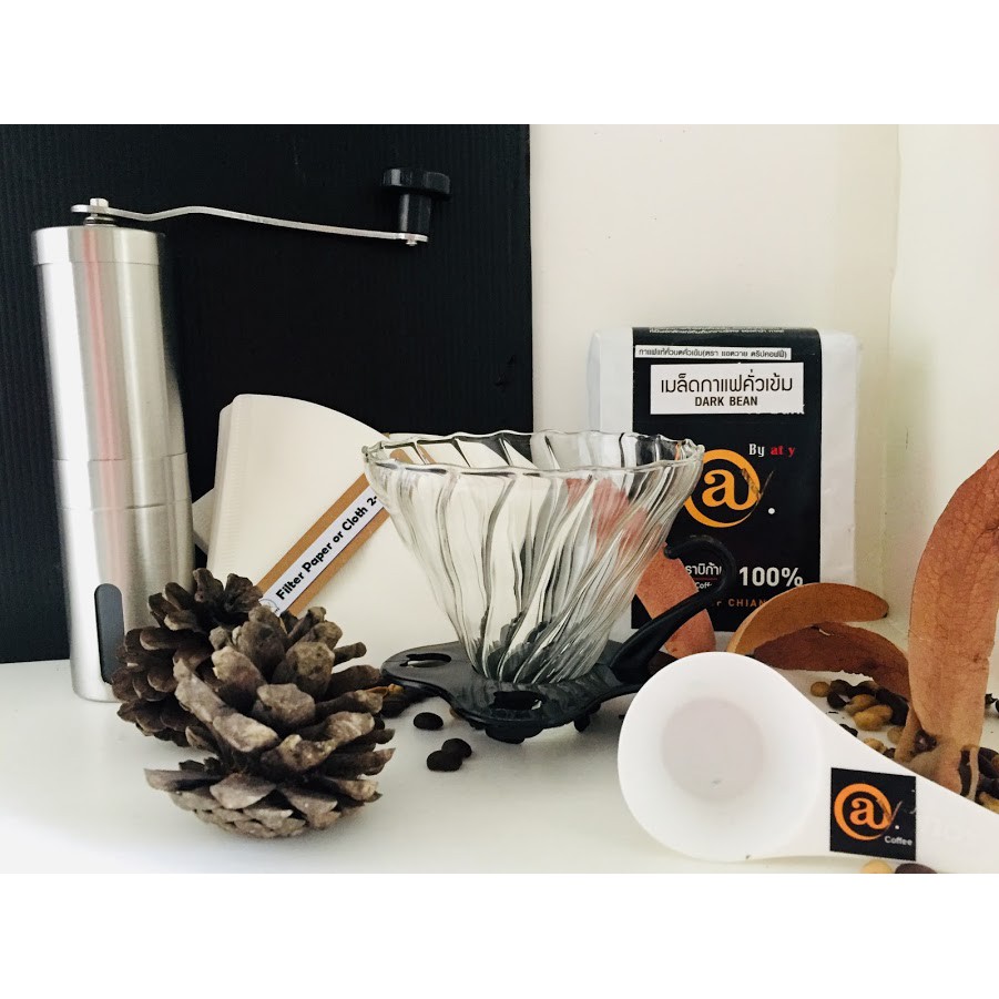 ชุดที่ 93 ถ้วยดริปกาแฟพร้อมฐาน,อุปกรณ์ดริป และ@y Coffee เมล็ดกาแฟ คั่วเข้ม 250 g.