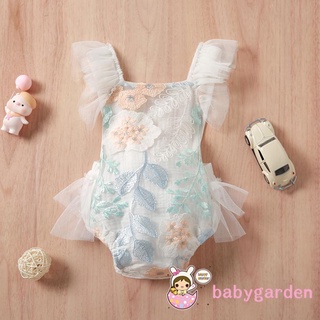 Babygarden-0-24 เดือน ชุดรอมเปอร์ แขนกุด ปักลายดอกไม้ เปิดหลัง เย็บปะติดปะต่อกัน บอดี้สูทสลิง เด็กทารก เด็กผู้หญิง