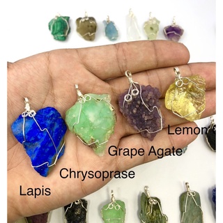 100% Natural Raw GemStone Handmade Pendant For Healing / Gemstone Wirewrapped Necklace Jewelry with 18Inch chain.