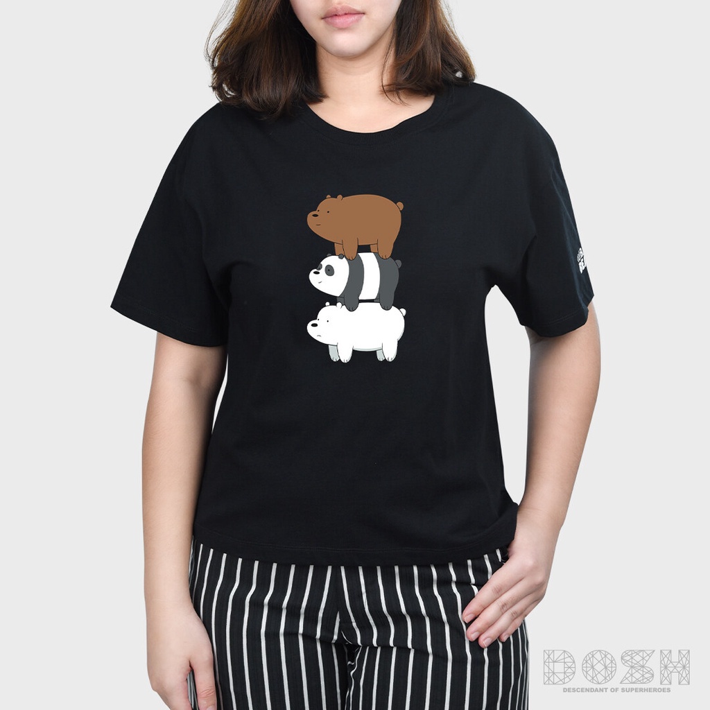 เสื้อตราหานคู่ DOSH:WOMEN'S T-SHIRTS เสื้อครอป ผู้หญิง สีดำ ลิขสิทธิ์ WE BARE BEAR รุ่นPWBBWT1000-BL