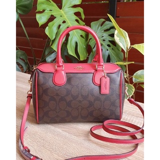 👑ผ่อน0%~แท้100%👑 กระเป๋าสะพาย ทรงหมอน COACH F32203  IM/ BROWN TRUE RED