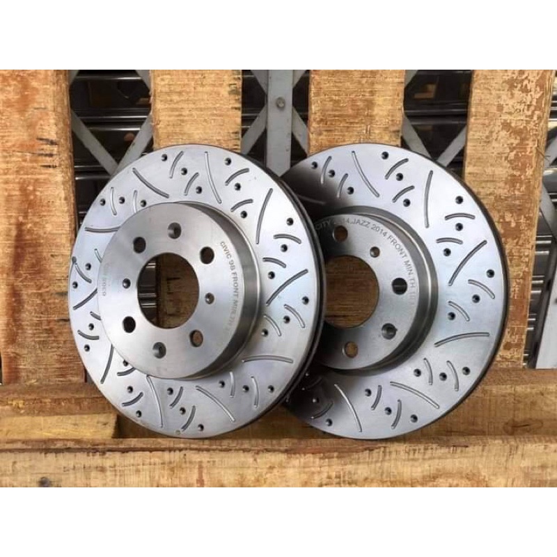runstop จานเบรคหน้า ขนาดเดิม เจาะรูเซาะร่อง ลายก้างปลา ตรงรุ่น HONDA Jazz Ge Gk City City Turbo Civic Eg Ek Es พร้อมส่ง