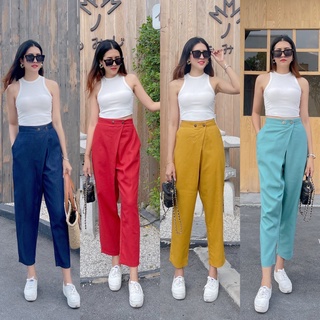 Woranan studio Botton front wrap pants 💙♥️🧡  กางเกงป้ายหน้าทรงวินเทจ ทรงเอวสูง