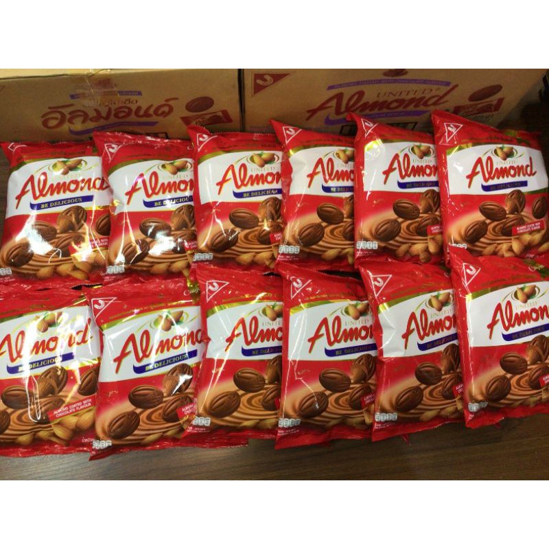 ยูไนเต็ดอัลมอนด์ช้อคโกแลตUnited Almond chocolate 💥ขายส่งยกลัง💥ลังละ12ถุง🌰ขนาด 247.5กรัม/ถุง