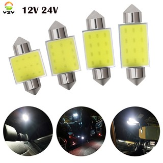 หลอดไฟ LED COB 3W 12 ชิป SMD 12V 24V 12V 31 มม. 36 มม. 39 มม. 41 มม. สีขาว สําหรับติดตกแต่งภายในรถยนต์ 1 ชิ้น