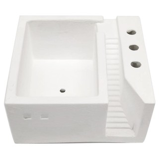 กระถางปูนสี่เหลี่ยมบันไดตรง บ้านปูนปั้น BPP-38 สีขาว CEMENT ARCHITECTURAL CUBE PLANTER BPP-38 WHITE