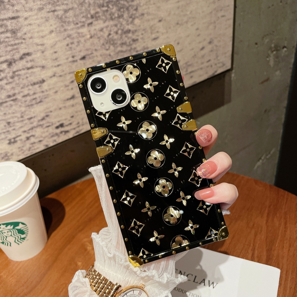 ปลอกสําหรับ iPhone 17 16 15 14 13 12 11 pro MAX XS MAX XR iPhone16 PLUS หรูหราแบรนด์อินเทรนด์กระจกสแควร์เคสโทรศัพท์ Glitter ฝาครอบ
