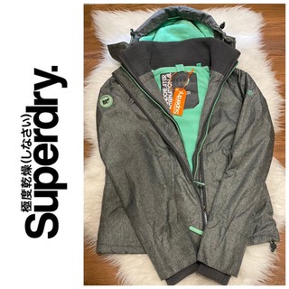 แท้ 💯% New Superdry size XS เสื้อกันหนาวแบรนด์เนม สีเทา ด้านในสีเขียวมิ้นท์ ซิปคู่ รุ่นแพง ของใหม่