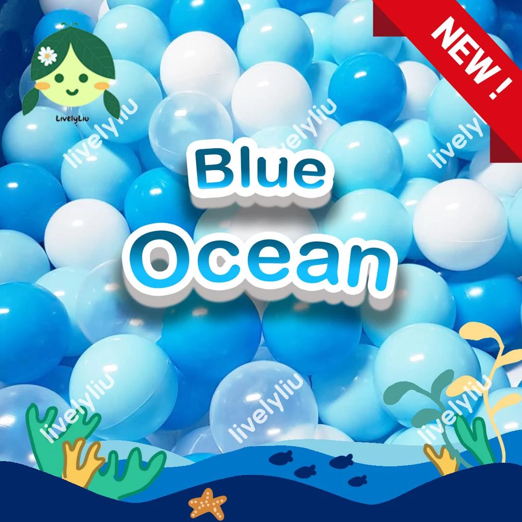 ลูกบอลพลาสติกโทนสีฟ้า ธีม Blue Ocean 100 ลูก บอลโทนฟ้า ลูกบอล โทนฟ้า คละสีโทนฟ้า บอลตกแต่ง ขนาด 7 ซม. Livelyliu